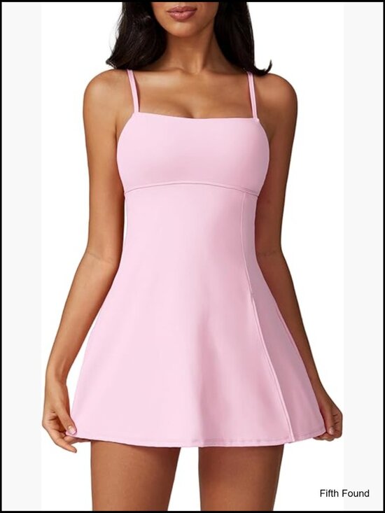 Dresses & Skirts - Square Neck Backless Tennis Dress with Shorts Spaghetti Strap Athletic Mini